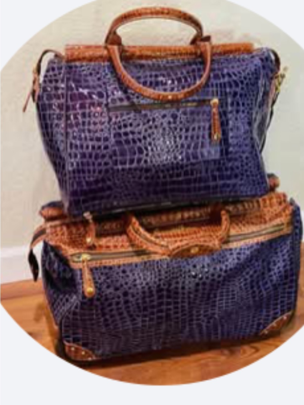Samantha Brown Croc-Embossed Leather Travel Tote in Deep Purple & Brown
